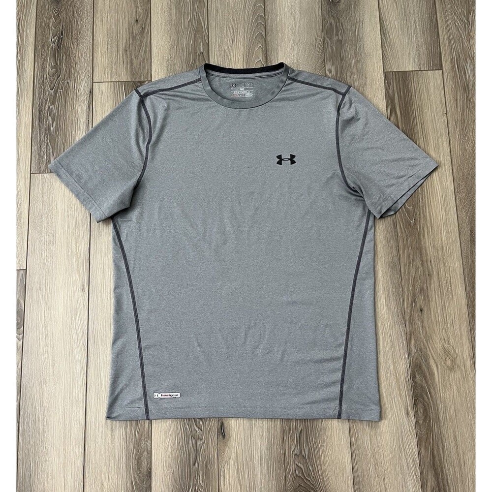 Under Armour HeatGear Fitted Gray Short Sleeve Tee Mens Sz XL Gym Workout